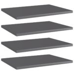 High Gloss Grey Engineered Wood Bookshelf Boards Set of Four Modern Storage Shelves