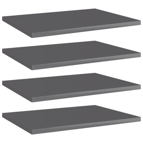 High Gloss Grey Engineered Wood Bookshelf Boards Set of Four Modern Storage Shelves