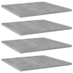 Modern Concrete Grey Engineered Wood Bookshelf Boards Set of Four Storage Shelves