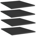 High Gloss Black Engineered Wood Bookshelf Boards Set of Four Modern Storage