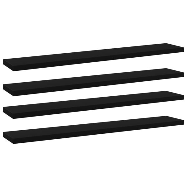 Black Engineered Wood Bookshelf Boards Set of Four Sleek Wall Shelves Storage