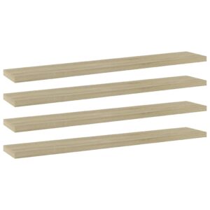 Chic Sonoma Oak Finish Engineered Wood Bookshelf Boards Set of Four Wall Shelves