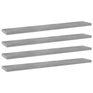 Modern Concrete Grey Floating Shelves Engineered Wood Wall Storage Set of Four