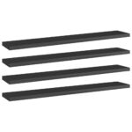 High Gloss Black Engineered Wood Bookshelf Boards Set of Four Modern Storage