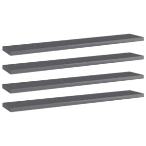 High Gloss Grey Floating Wall Shelves Engineered Wood Storage Display Home Decor