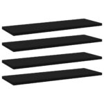 Modern Black Floating Wall Shelves Storage Display Engineered Wood Set of Four