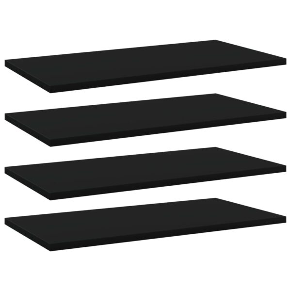 Engineered Wood Bookshelf Boards Set of Four Black Wall Mountable Storage Shelves