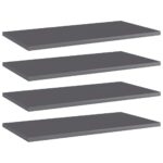 High Gloss Grey Engineered Wood Bookshelf Boards Set of Four Modern Storage Shelves