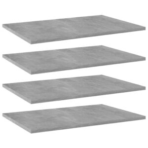 Modern Concrete Grey Engineered Wood Bookshelf Boards Set of Four Storage Shelves