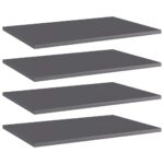 High Gloss Grey Engineered Wood Bookshelf Boards Set of Four Modern Storage Shelves