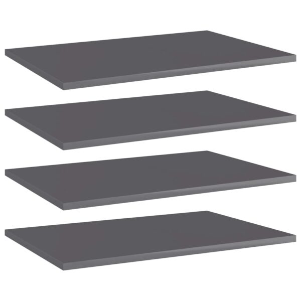 High Gloss Grey Engineered Wood Bookshelf Boards Set of Four Modern Storage Shelves