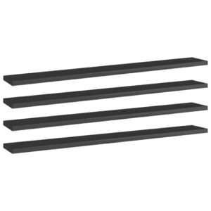 High Gloss Black Floating Wall Shelves Engineered Wood Storage Display Shelf Pack