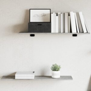 Modern Concrete Grey Floating Shelves Engineered Wood Storage Display Set of Four