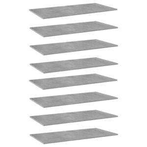 Modern Concrete Grey Engineered Wood Bookshelf Boards Set of Eight Storage