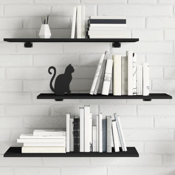 Modern Black Engineered Wood Bookshelf Panels Set of Four Home Storage Shelves