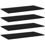 Engineered Wood Bookshelf Boards Set of Four Black Wall Mountable Storage Shelves