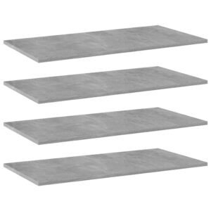 Modern Concrete Grey Engineered Wood Bookshelf Boards Set of Four Storage Shelves