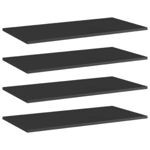 High Gloss Black Engineered Wood Bookshelf Boards Set of Four Modern Storage