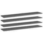 High Gloss Grey Engineered Wood Bookshelf Boards Set of Four Modern Storage