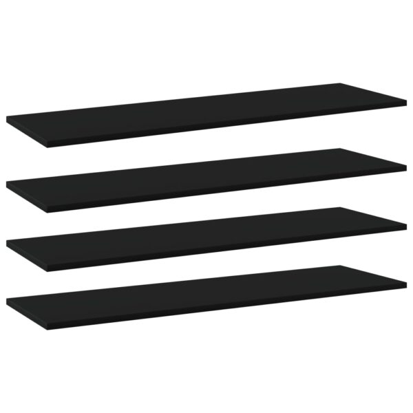 Engineered Wood Bookshelf Boards Set of Four Black Wall Mount Floating Shelves