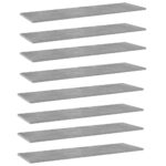 Modern Concrete Grey Engineered Wood Bookshelf Boards Set of Eight Storage Shelves