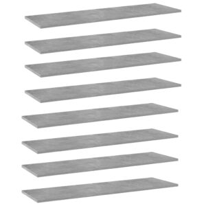 Modern Concrete Grey Engineered Wood Bookshelf Boards Set of Eight Storage Shelves