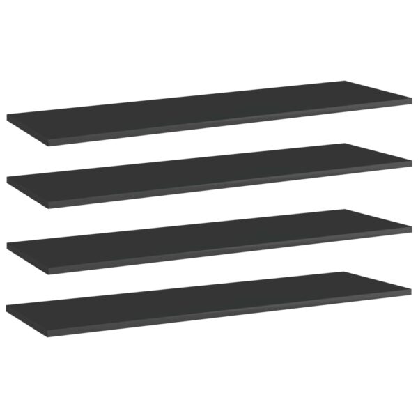 High Gloss Black Engineered Wood Bookshelf Boards Set of Four Modern Storage Shelves