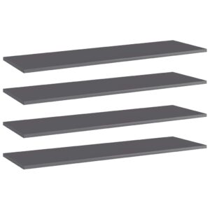 High Gloss Grey Engineered Wood Bookshelf Boards Set of Four Modern Storage