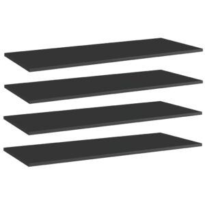 High Gloss Black Engineered Wood Bookshelf Boards Set of Four Modern Storage