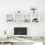 Chic White Floating Wall Shelves Set of Four - Modern Decorative Storage