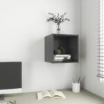 Chic Grey Floating Wall Cabinet Cube Storage Display Shelf Engineered Wood