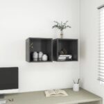 Chic Grey Floating Wall Cabinets Set of Two - Engineered Wood Storage Shelves