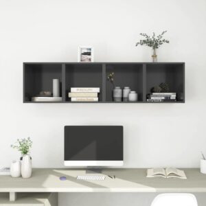 Chic Grey Floating Wall Shelves Set of Four - Engineered Wood Cube Storage