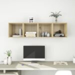 Chic Sonoma Oak Floating Wall Shelves Set - Engineered Wood Cube Storage