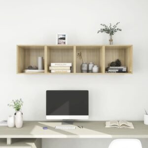 Chic Sonoma Oak Floating Wall Shelves Set - Engineered Wood Cube Storage