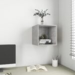 Chic Concrete Grey Floating Wall Cabinet - Engineered Wood Storage Shelf