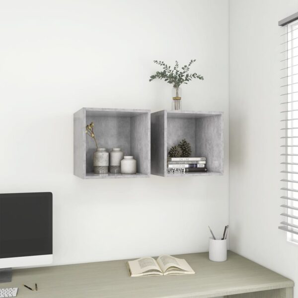 Chic Floating Wall Cabinets Set of Two - Concrete Grey Finish Durable Storage