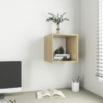 Chic Floating Wall Cabinet White Sonoma Oak Finish Durable Engineered Wood