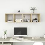 Chic White Sonoma Oak Floating Wall Shelves Cube Storage Display Units Set