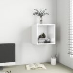 Chic High Gloss White Floating Wall Cabinet Cube Storage Engineered Wood