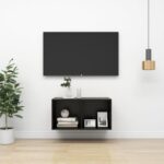 Chic Black Wall-Mounted TV Stand Media Console Storage Cabinet Engineered Wood