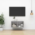 Chic Concrete Grey Wall-Mounted TV Stand Engineered Wood Media Storage Cabinet