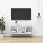 Chic White Wall-Mounted TV Stand Media Console Storage Cabinet Engineered Wood