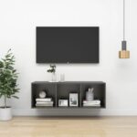 Chic Grey Wall-Mounted TV Stand Media Console Storage Cabinet Engineered Wood