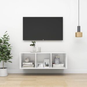 High Gloss White Wall-Mounted TV Stand Storage Cabinet Engineered Wood Chic