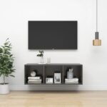 High Gloss Grey Wall-Mounted TV Stand Engineered Wood Media Storage Cabinet