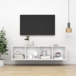 Chic White Wall-Mounted TV Stand Media Console Storage Organizer Engineered Wood