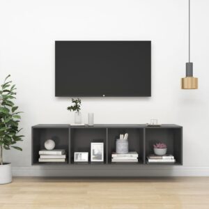 Chic Grey Wall-Mounted TV Stand Media Console Storage Organizer Engineered Wood