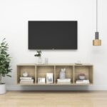 Chic Sonoma Oak Wall-Mounted TV Stand Vertical Horizontal Storage Cabinet