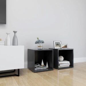 Modern Grey TV Stand Set Dual Storage Compartments Engineered Wood Media Unit